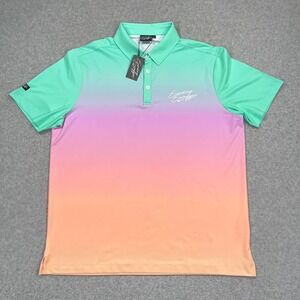 NEW Sunday Swagger Polo Shirt Mens XL Green Pink Orange Ombre Gradient Golf